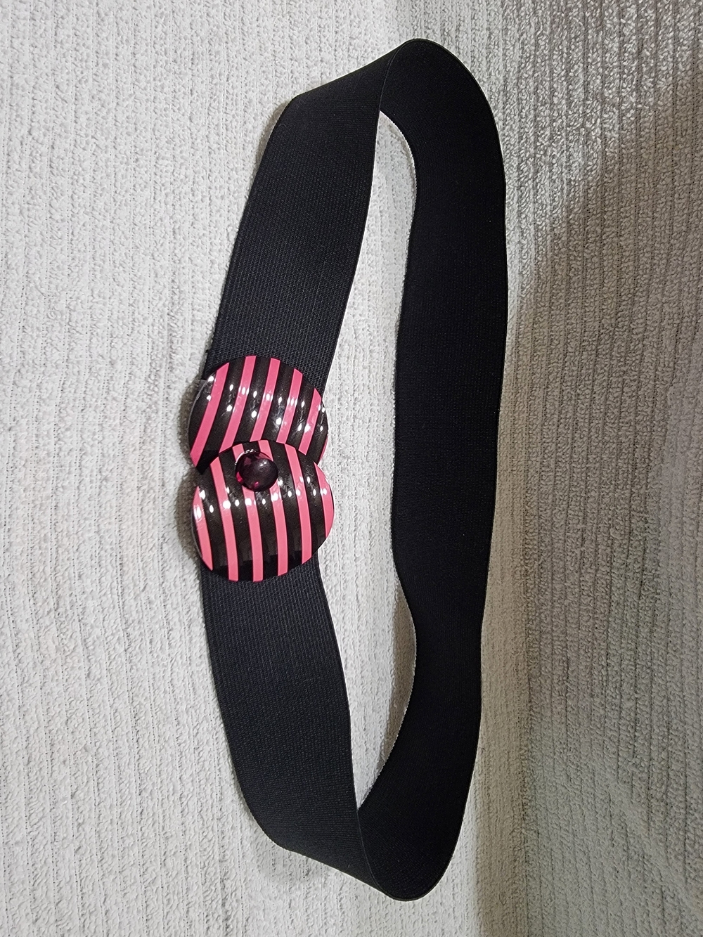 Black Stretch Belt with Pink Striped Decorative Buckle